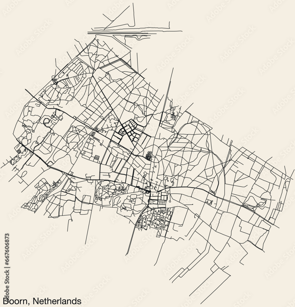 Detailed hand-drawn navigational urban street roads map of the Dutch city of DOORN, NETHERLANDS with solid road lines and name tag on vintage background