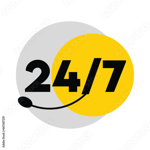 Flat icon illustration of 24 hours a day service sign. Icon symbol vector. Business and time concept.