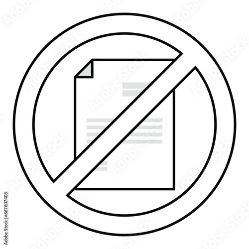 Flat icon illustration of no papers. Icon symbol vector. Business and office concept. Black and white logo. Save paper signs.
