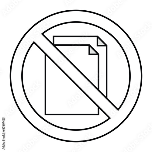 Flat icon illustration of no papers. Icon symbol vector. Business and office concept. Black and white logo. Save paper signs.