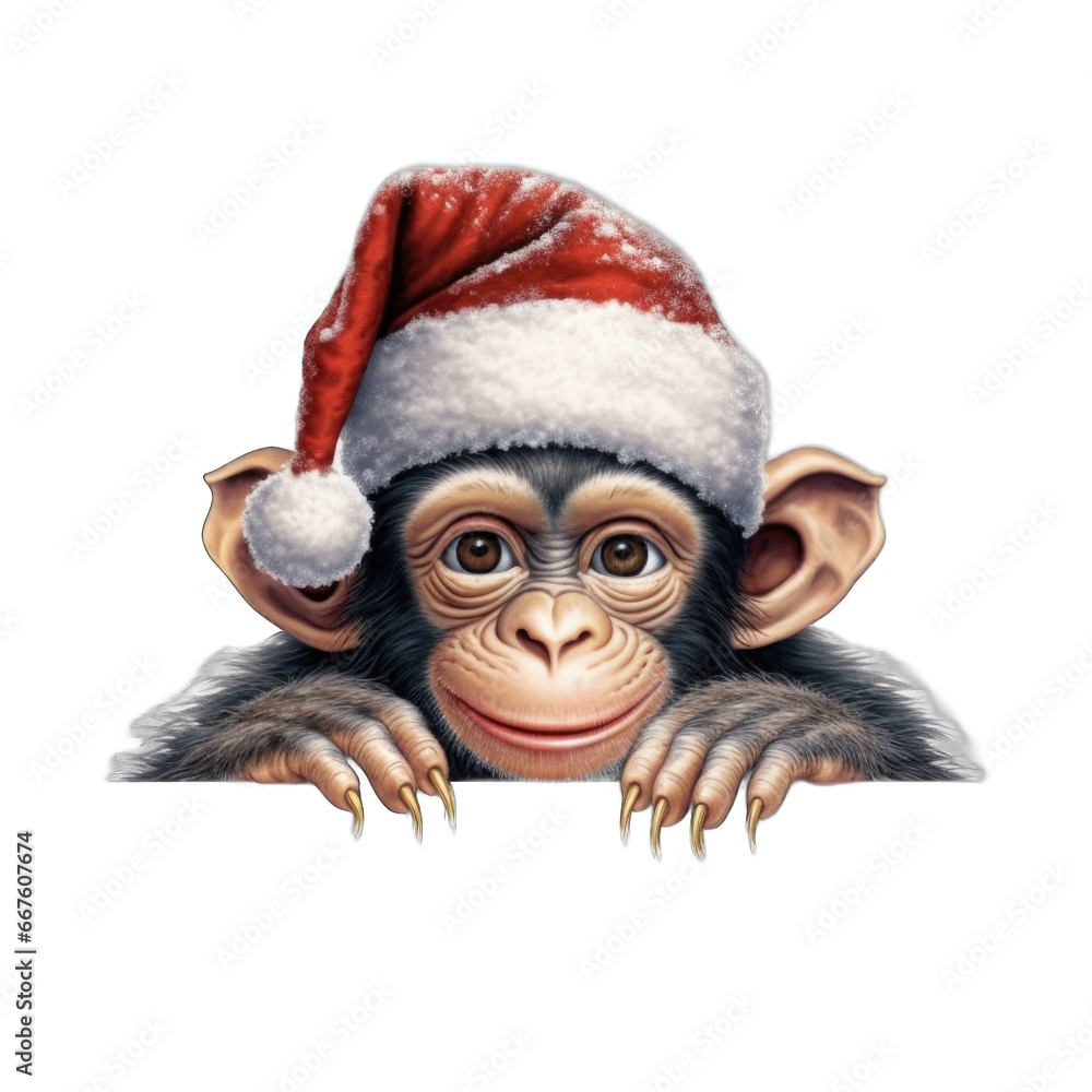 Chimpanzee wearing Santa Hat isolated on transparent background Chimpanzee wearing Santa Hat isolated on transparent background