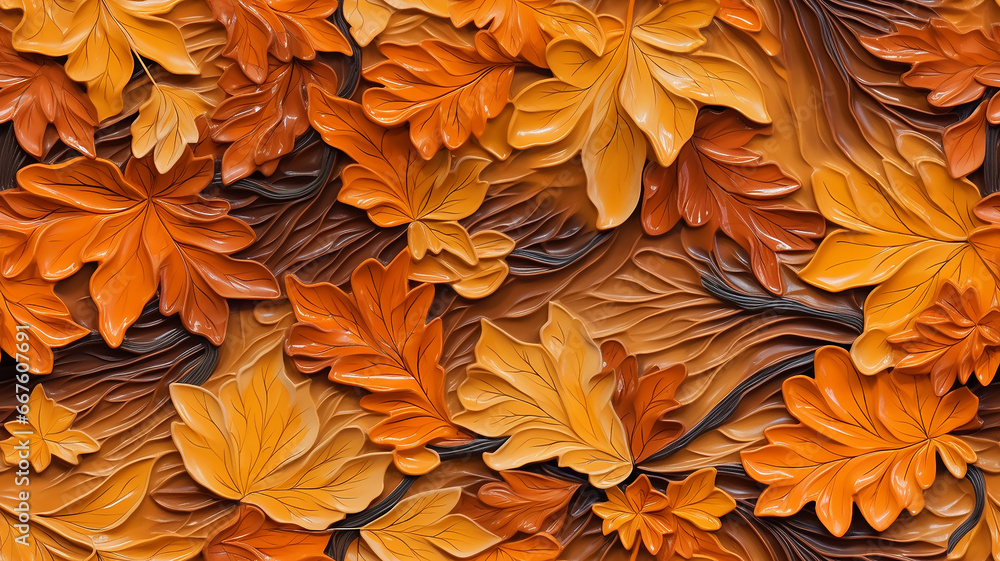 Fototapeta premium yellow autumn leaves abstract background plastic sculpture digital 3d graphics