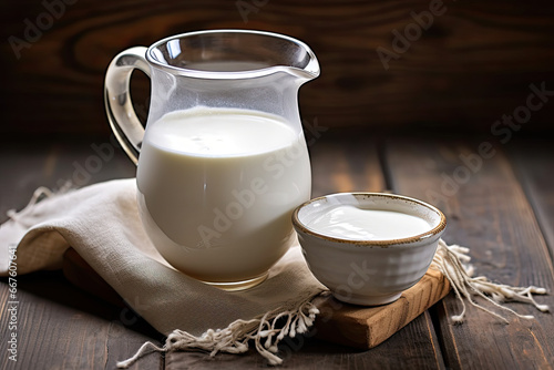 jar of milk on a table photo