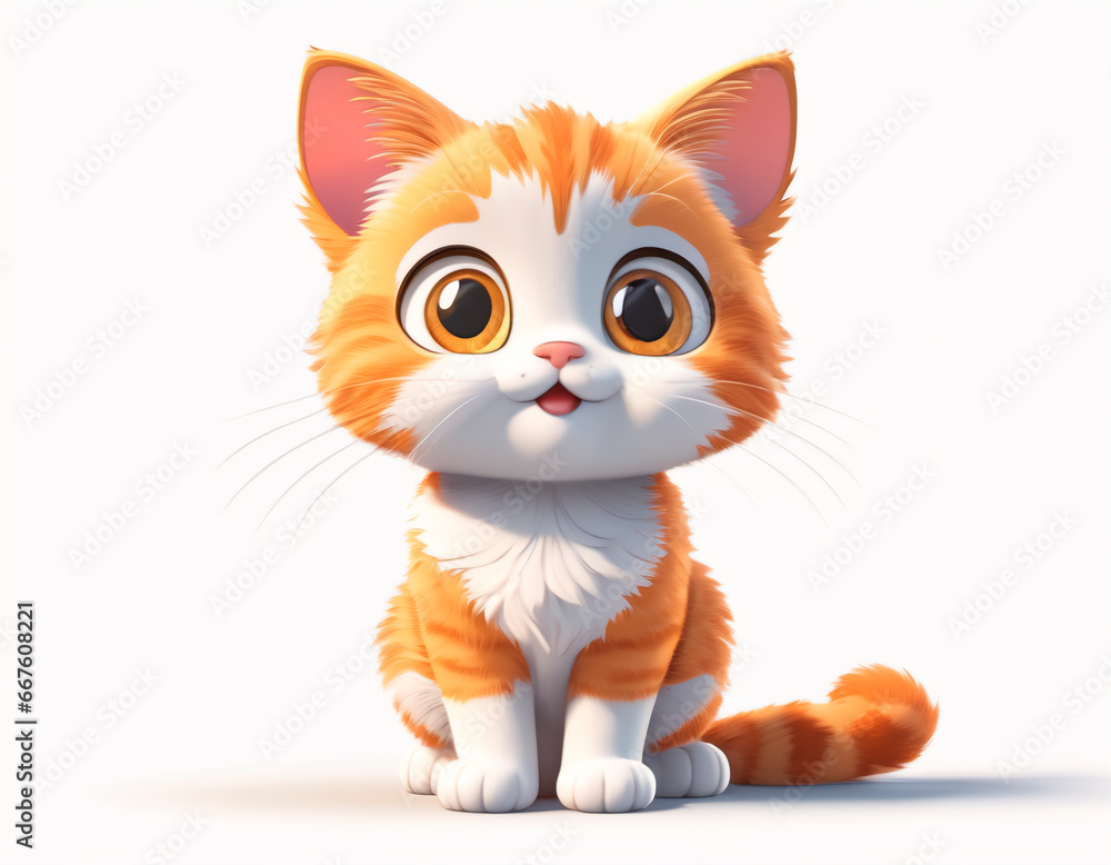 Cute cartoon kitten sitting on white background. Cute cartoon kitten sitting on white background.