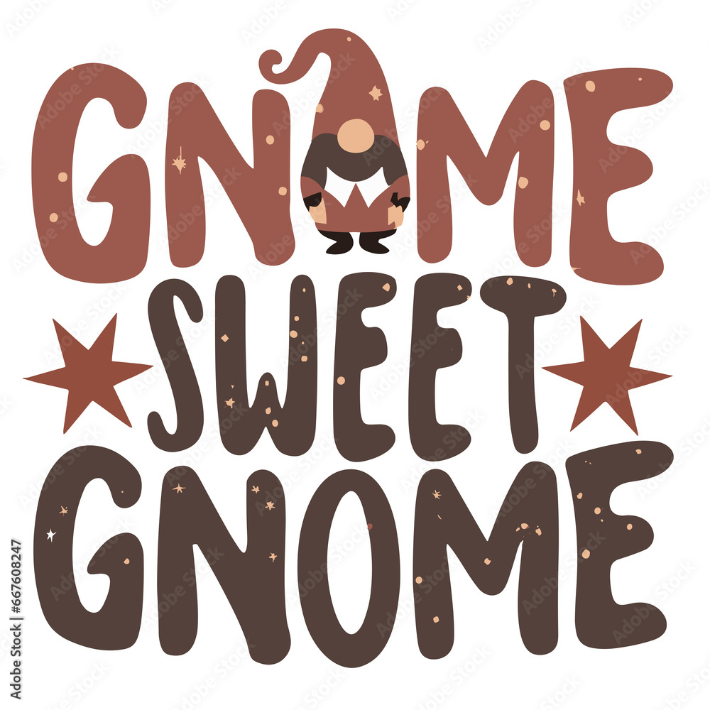 brown-pink vector inscription TYPOGRAPHY GNOME SWEET GNOME SOFT