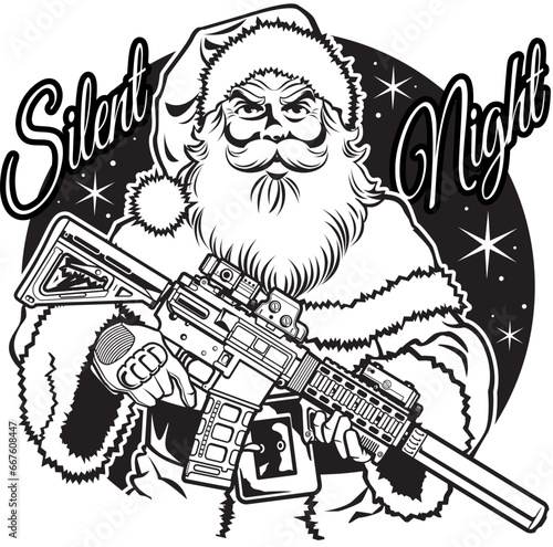Fototapeta santa claus holding assault rifle with silencer