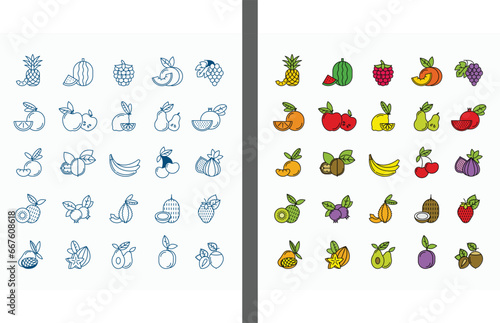 illustration of an apple tree. illustration of a set of icons