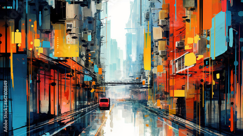 Crowded residential in a city hong kong abstract pop art illustration