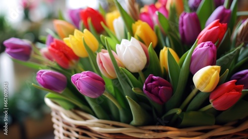 Beautiful colorful Tulips. Tulips. Mother s day concept with a space for a text. Valentine day concept with a copy space.
