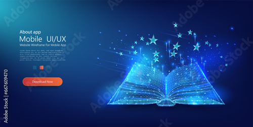 Opened book, online education, book festival, library concept.