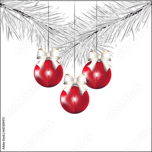 Christmas Tree branch and a Christmas ball. Christmas background. Vector illustration design. Christmas decor, decorations. Greeting card.