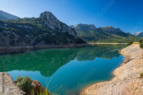 A small lake, Torrent de Gorg Blau, located among the rocks in Mallorca, Spain.