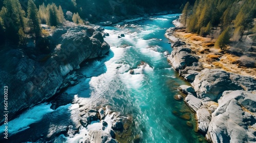 Panoramic view of a mountain river in the Altai Republic