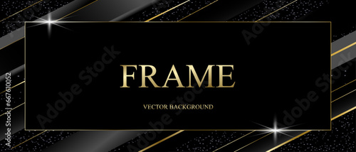 Luxury frame background for invitation card. Gold and black lines on a dark background, elegant geometric shape. Premium illustration design for gala concert, invitation card.Vector illustration.