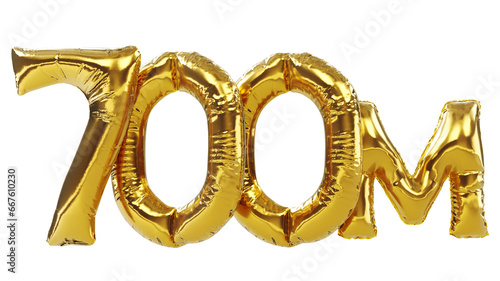 3D render of seven hundred million or 700m isolated on white background, 700M followers thank you, balloons number photo