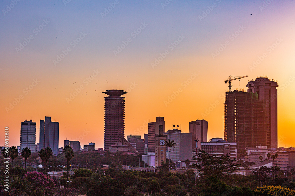 Nairobi City County Skyline Skyscraper Cityscapes Landmarks Tower Tall Buildings Sunrise Sunset Sundowner Dawn Dusk Kenya East Africa Capital City Morning Architecture Uhuru Park View Point Silhouette