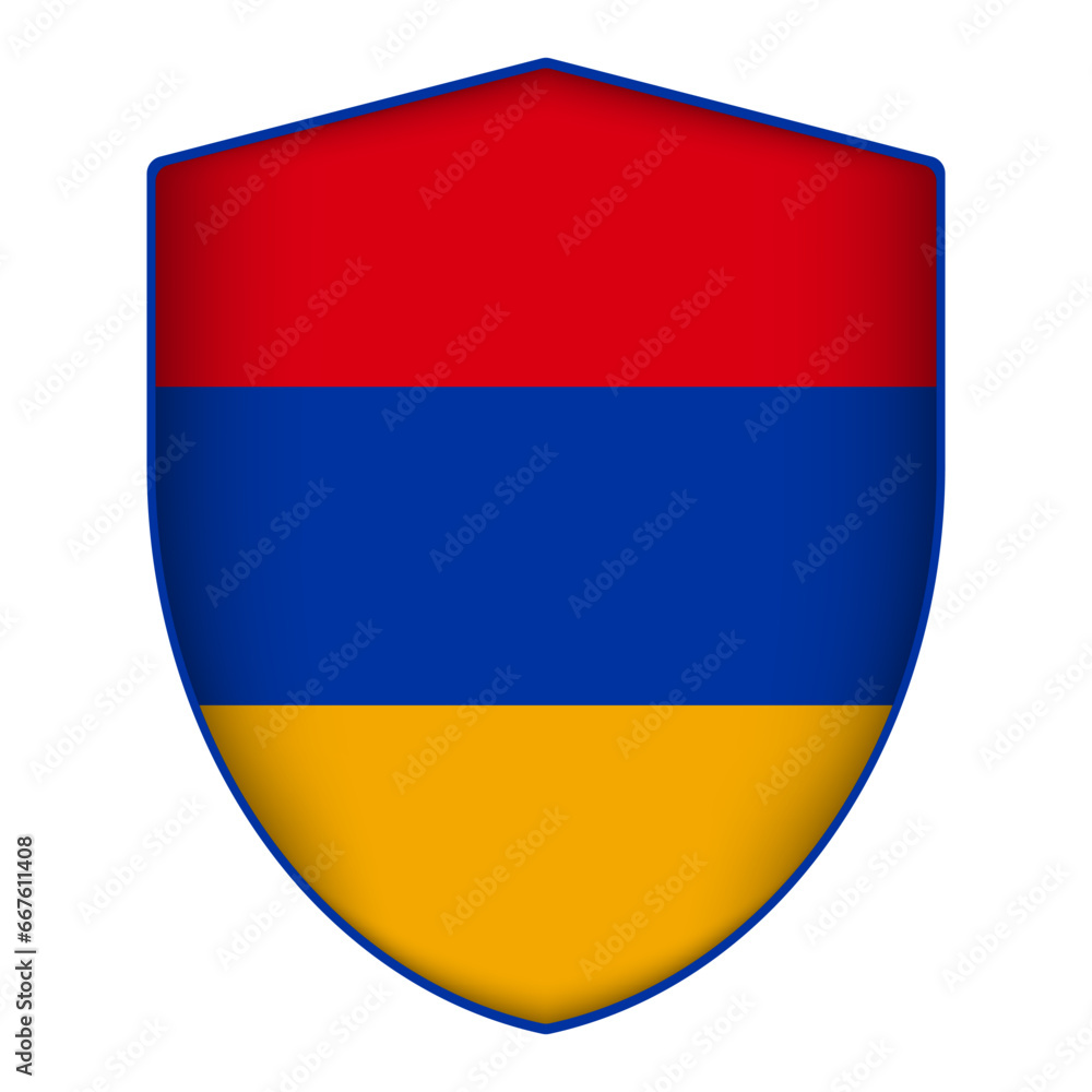 Armenia flag in shield shape. Vector illustration. Armenia flag in shield shape. Vector illustration.