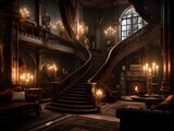 Interior of the church. Stairs and candles. 3D rendering