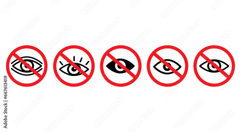 Prohibition Sign Eye Watch Forbidden Icon Set | Eyes See Look Prohibition Signs Sight Prohibited Vector - obrazy, fototapety, plakaty 