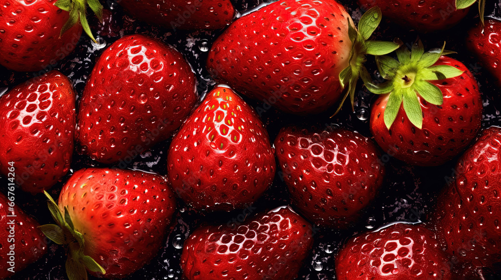 Group of Fresh Red Strawberry Fruits with Water Drops As Defocused Background Group of Fresh Red Strawberry Fruits with Water Drops As Defocused Background