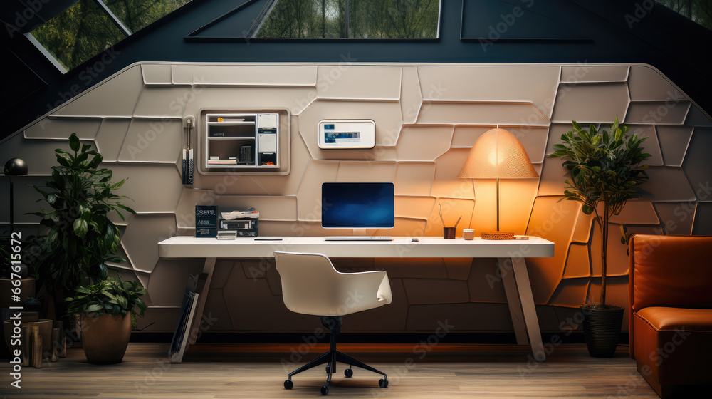 Modern work desk in office. Modern work desk in office.