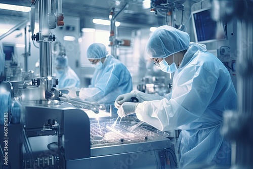 In today's industrial environment, professionals operate high-tech equipment for pharmaceutical and medical production.