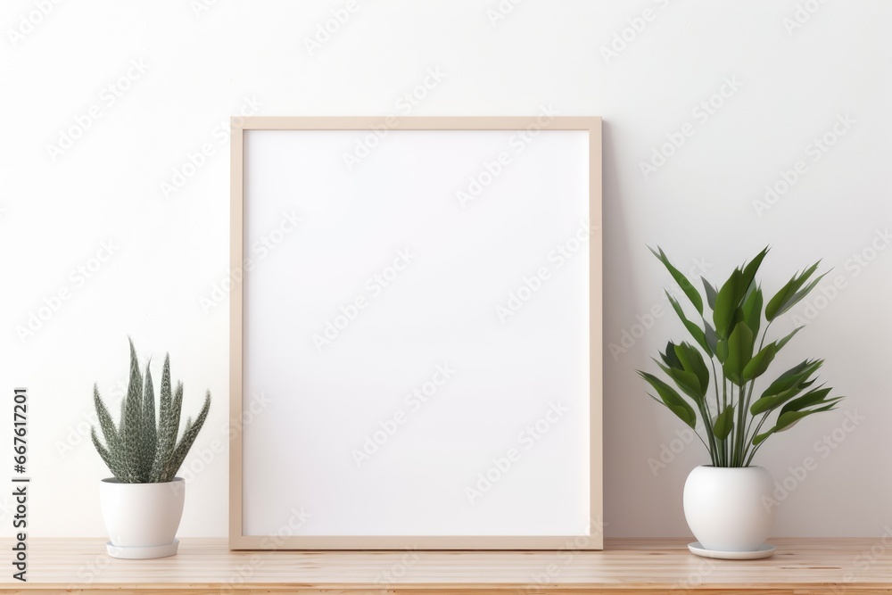 Mockup of the empty picture frame standing on the table Mockup of the empty picture frame standing on the table