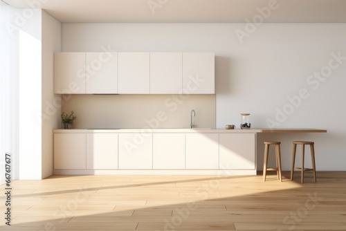 Minimalist style white modern kitchen interior mockup