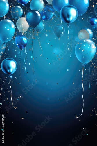 Holiday background with balloons and confetti. Celebration, party, birthday greeting card idea