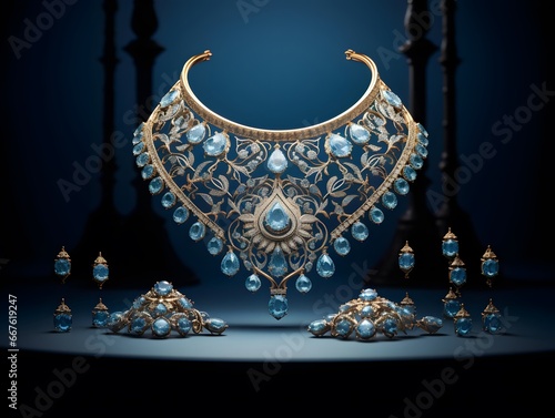 Jewelry. Luxury jewelry on a blue background. 3d rendering