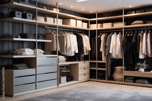 Walk-in wardrobe, closet, dressing romm in large modern house © Lazylizard