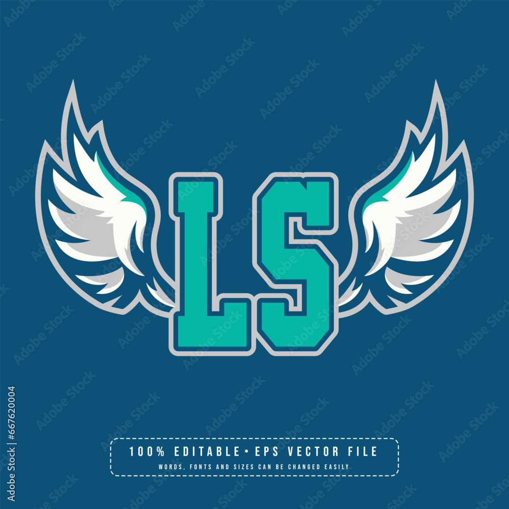 LS wings logo vector with editable text effect. Editable letter LS