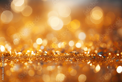 Golden yellow bokeh for background. Concept of New Year  Christmas  Party  Birthday and Anniversary.