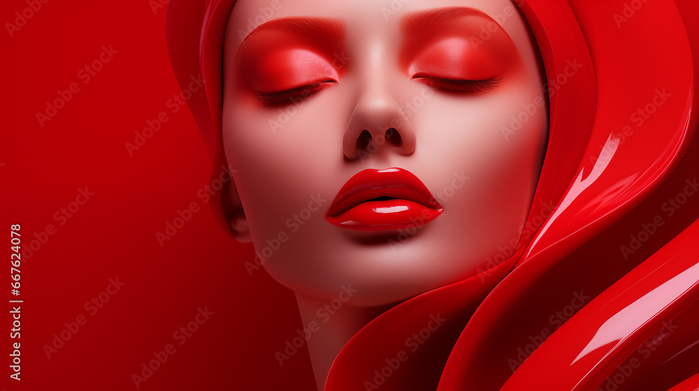 Portrait of a woman with an abstract decor. Make-up and cosmetics fashion background. 