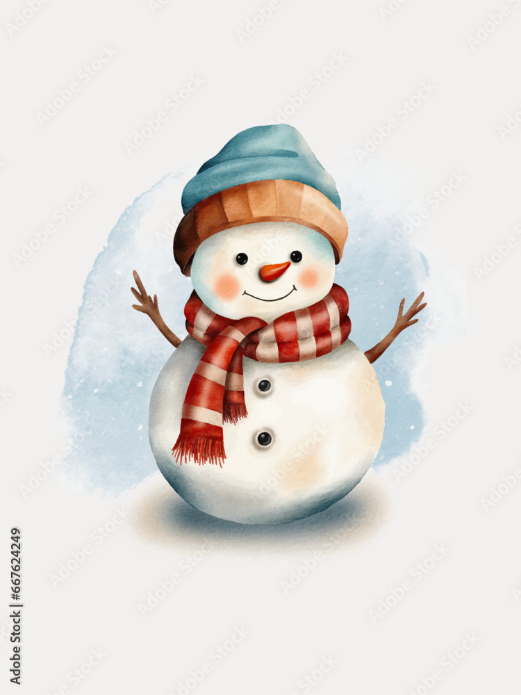 watercolour snowmen isolated with watercolour background . New year party decor, Christmas decorations watercolour snowmen isolated with watercolour background . New year party decor, Christmas decorations