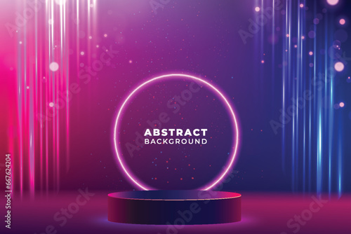 Abstract realistic neon circle light glowing podium product promotion stage display concept background concept vector