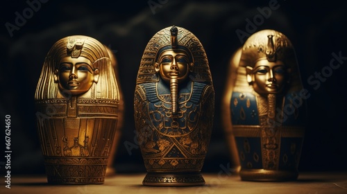 Golden canopic jars with heads of ancient deities