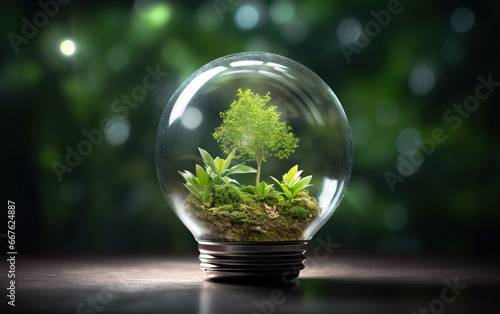 green plants in light bulbs,created with Generative AI tecnology.