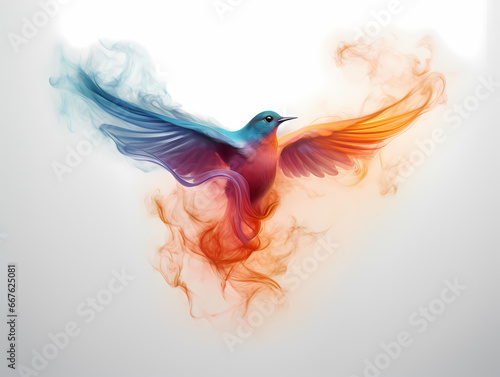 Bird with wings made of smoke aerosols multicolor, minimalism, surrealism photo