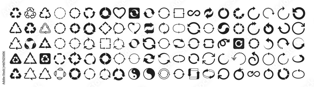 Icon set related to cycles and recycling Icon set related to cycles and recycling