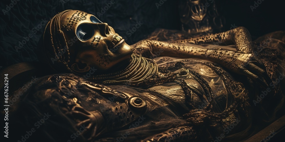 Mummy in intricately designed sarcophagus - obrazy, fototapety, plakaty 