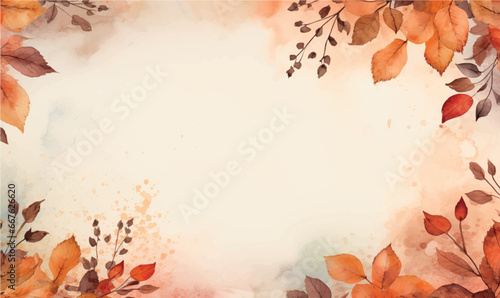 watercolor autumn background  leaves  orange  frame  template for design