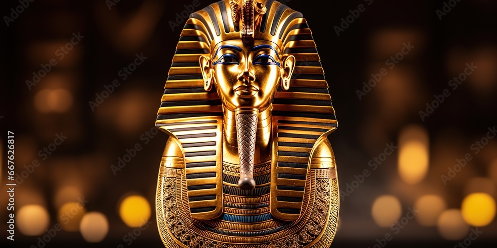 Obraz premium Pharaoh Tutankhamun's golden death mask glowing mysteriously