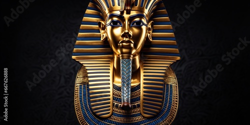 Pharaoh Tutankhamun's golden death mask glowing mysteriously photo