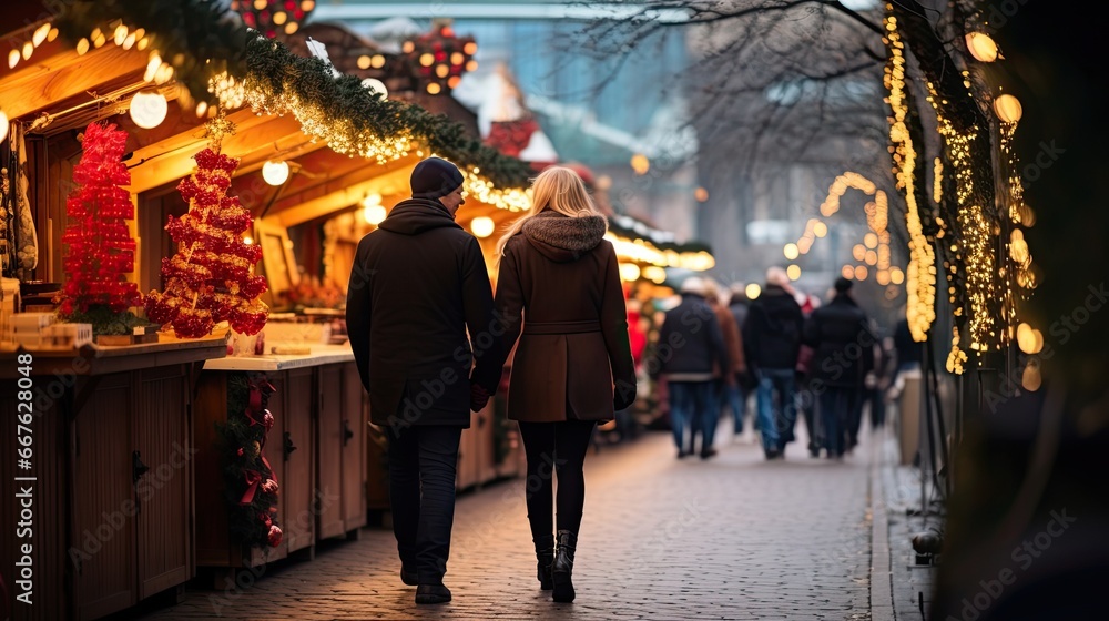 Couple at the Christmas market to buy gifts