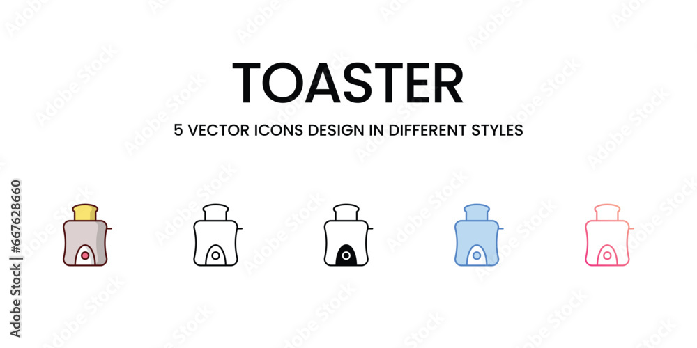 Toaster icons set, color line, outline, glyph, gradient line, duo tone, icon isolate white background vector stock illustration Toaster icons set, color line, outline, glyph, gradient line, duo tone, icon isolate white background vector stock illustration