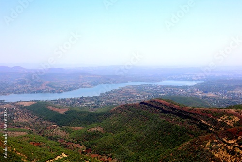 Sinhagad Fort's Majestic Hills and Khadakwasla Dam: A Scenic Vista