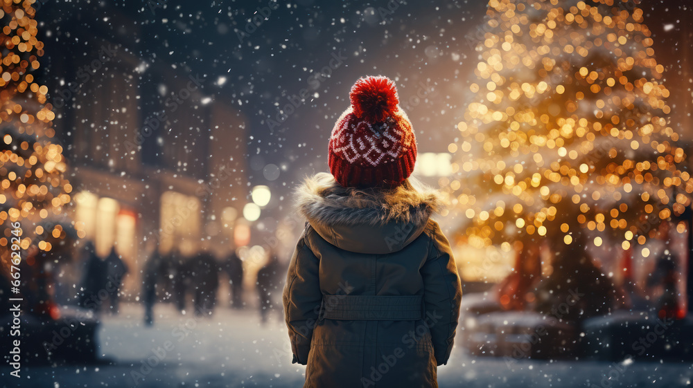 Child and Snowy Tree, Urban Christmas Magic