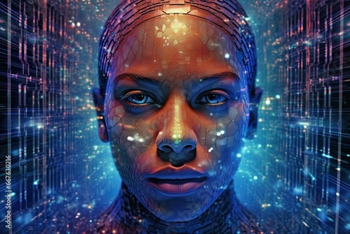 Cyberpunk portrait of a beautiful young african american woman