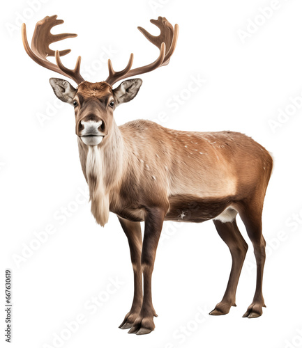 Reindeer looking to the camera isolated on white - transparent background PNG